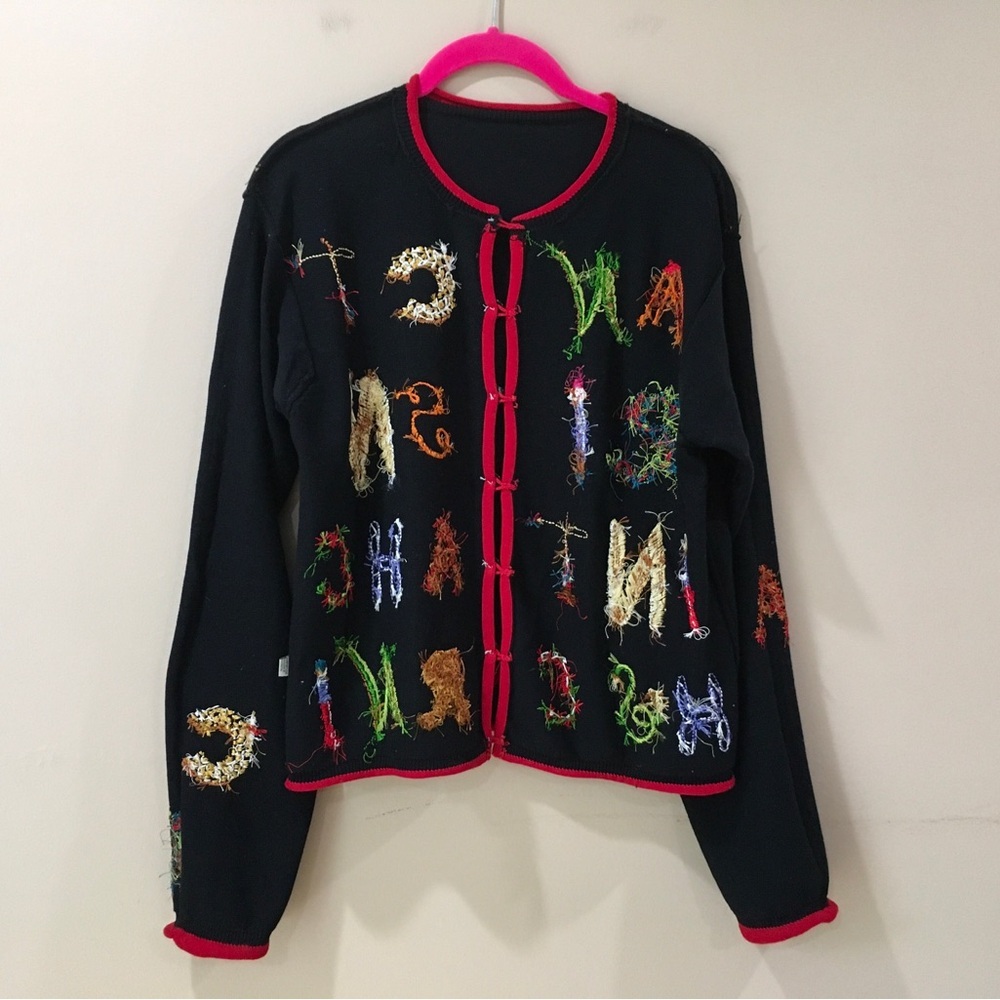 Christina Rotelli Cardigan Sweater Knit Button Black Women L Vintage 80s 90s - Picture 3 of 9